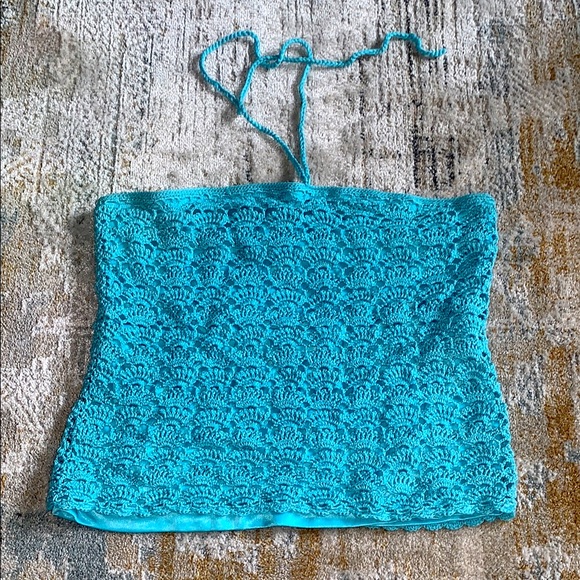 Lilly Pulitzer Turquoise Crochet Halter Top size medium - Picture 1 of 2